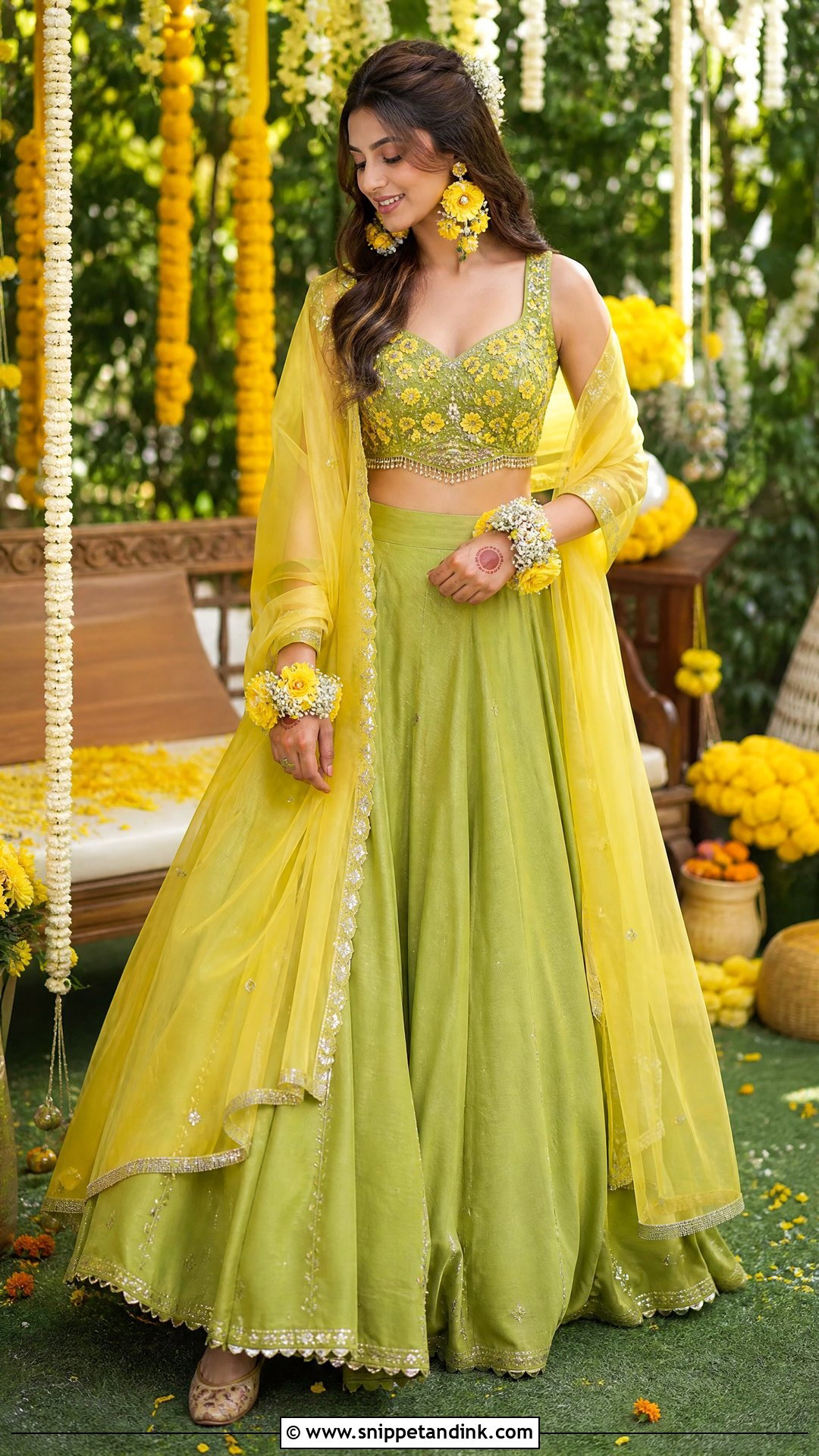 Green Haldi Outfit - Snippet and Ink - 25 Simple Haldi Outfit for Bride Ideas