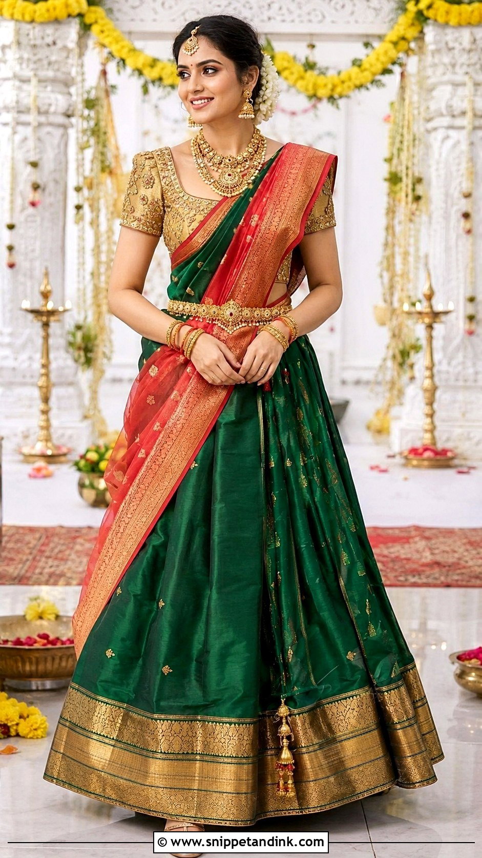 Green Half Saree With Maggam Blouse - Snippet and Ink - 30 Halfsarees Traditional Ideas