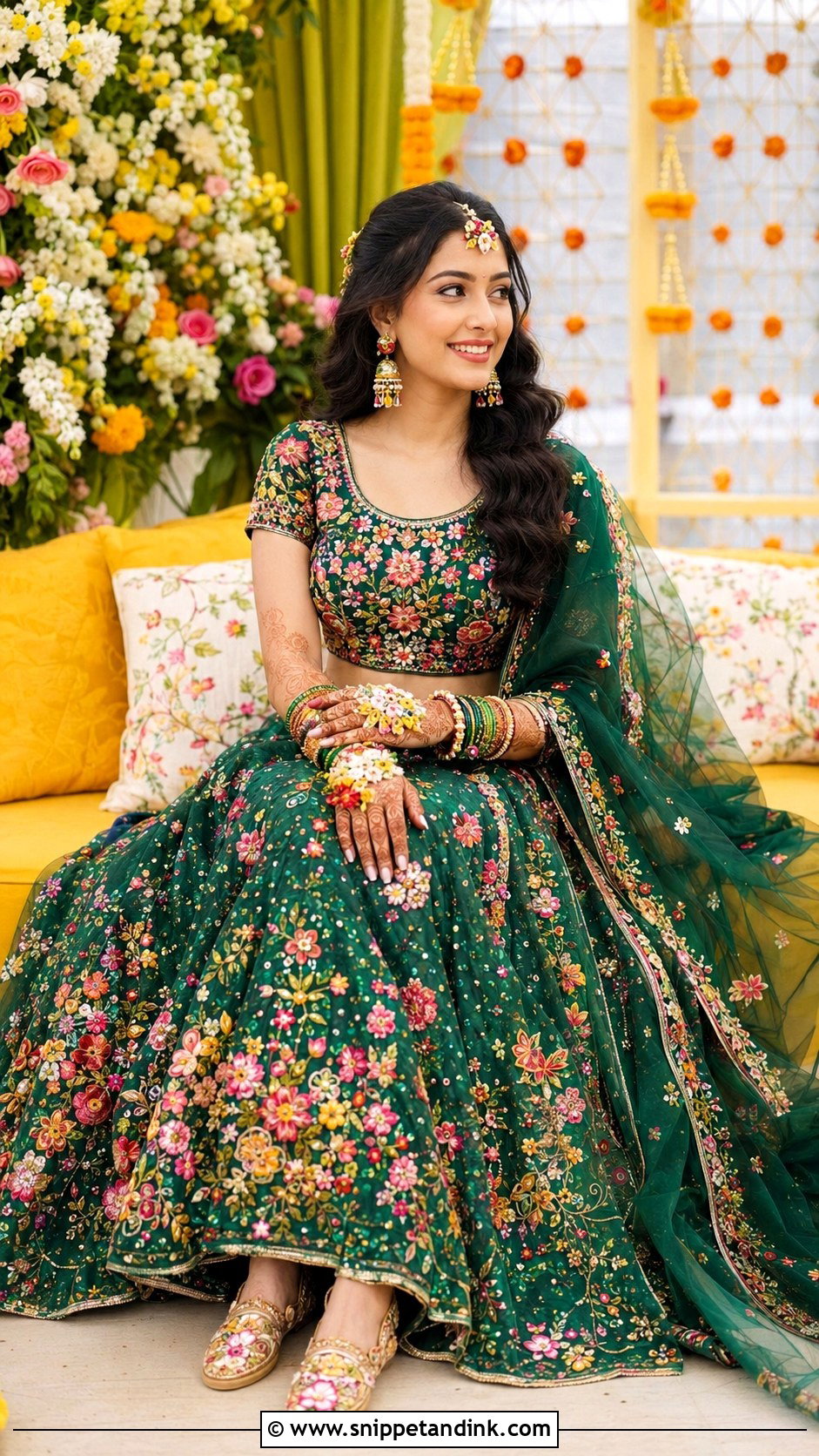 Green Indian Bridal Lehenga For Mehndi - Snippet and Ink - 20 Indian Wedding Outfits for Bride