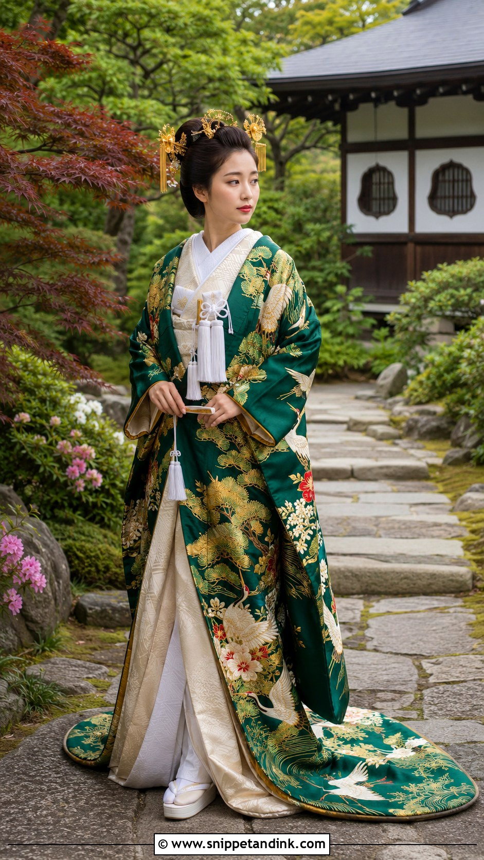 Green Iro Uchikake Japanese Wedding Dress - Snippet and Ink - 20 Japanese Wedding Dresses