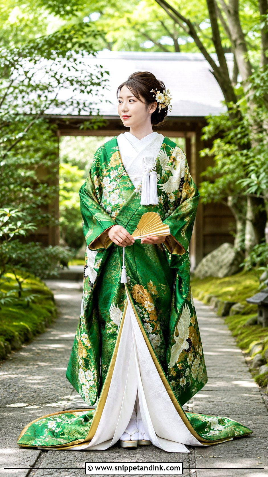 Green Iro Uchikake Wedding Kimono - Snippet and Ink - 25 Traditional Japanese Wedding Dress Ideas