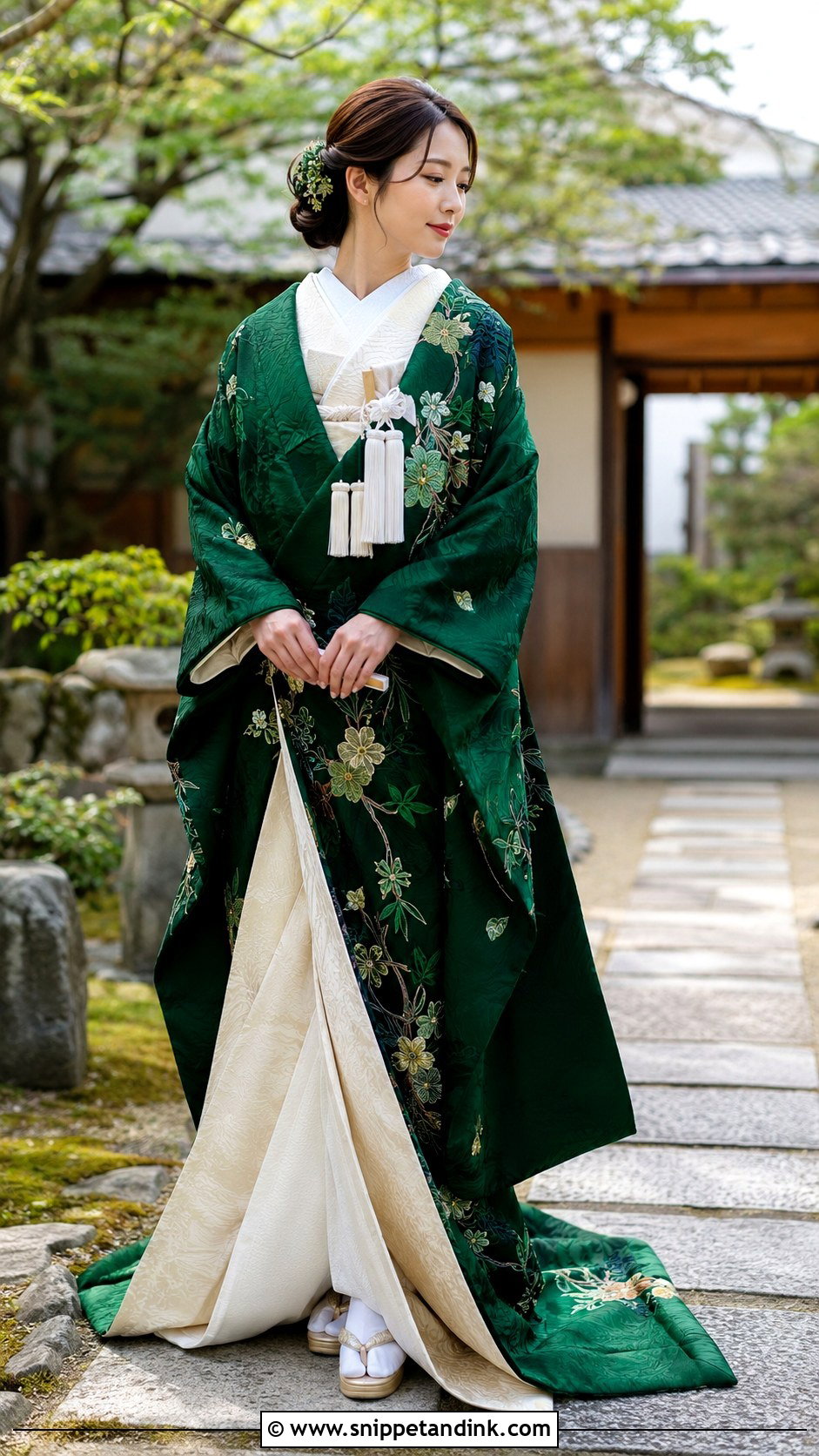 Green Iro Uchikake Wedding Kimono - Snippet and Ink - 30 Japanese Wedding Dress Ideas