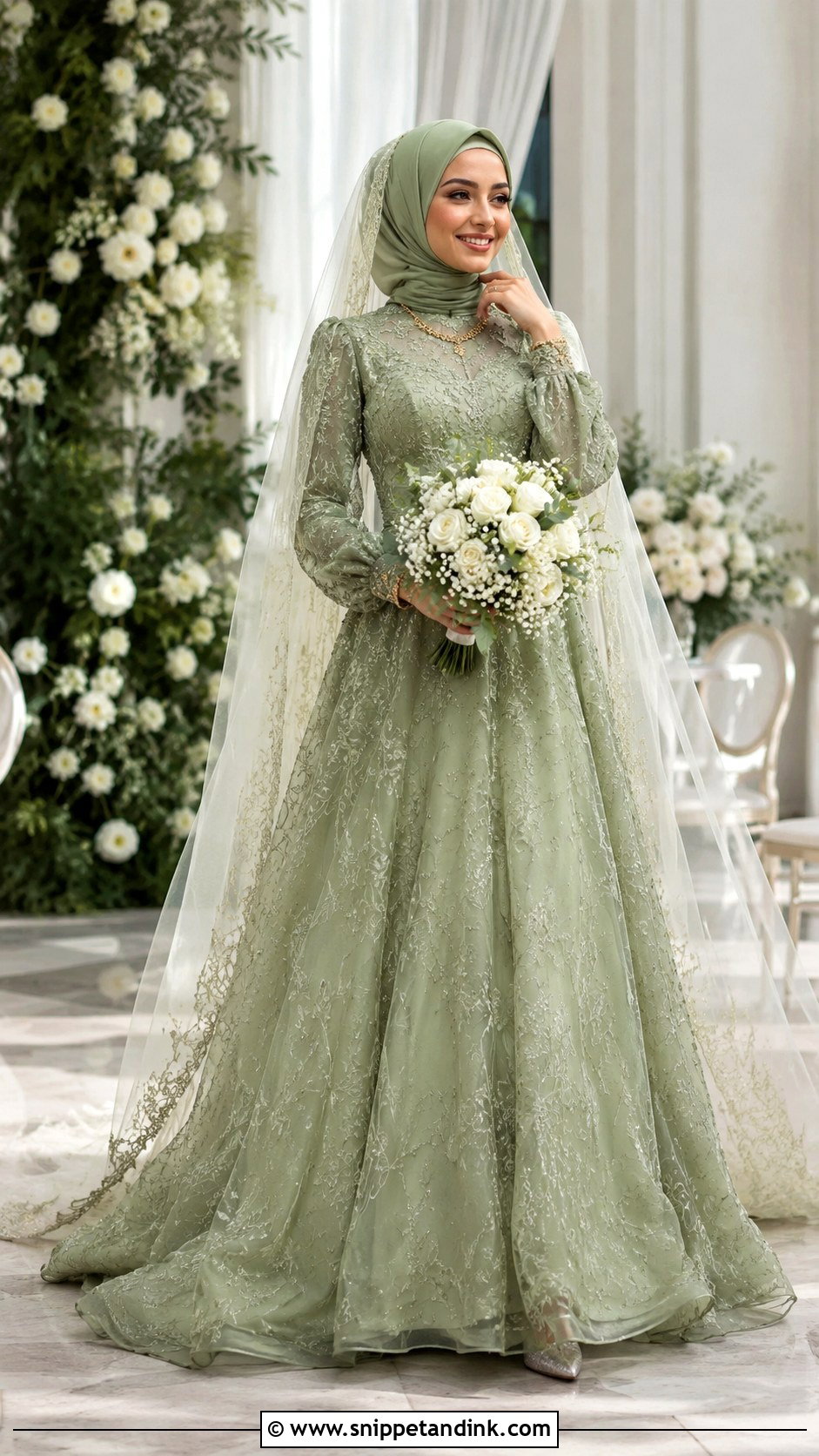 Green Islamic Wedding Dress With Hijab - Snippet and Ink - 30 Islamic Wedding Dress Ideas