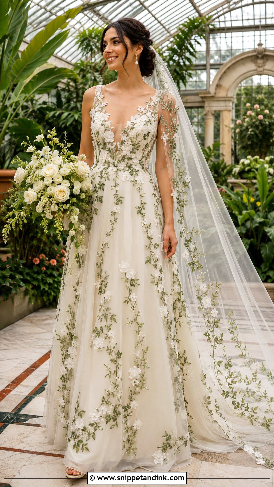 Green Ivy Embroidered Wedding Dress - Snippet and Ink - 20 Ivy Wedding Dress Ideas