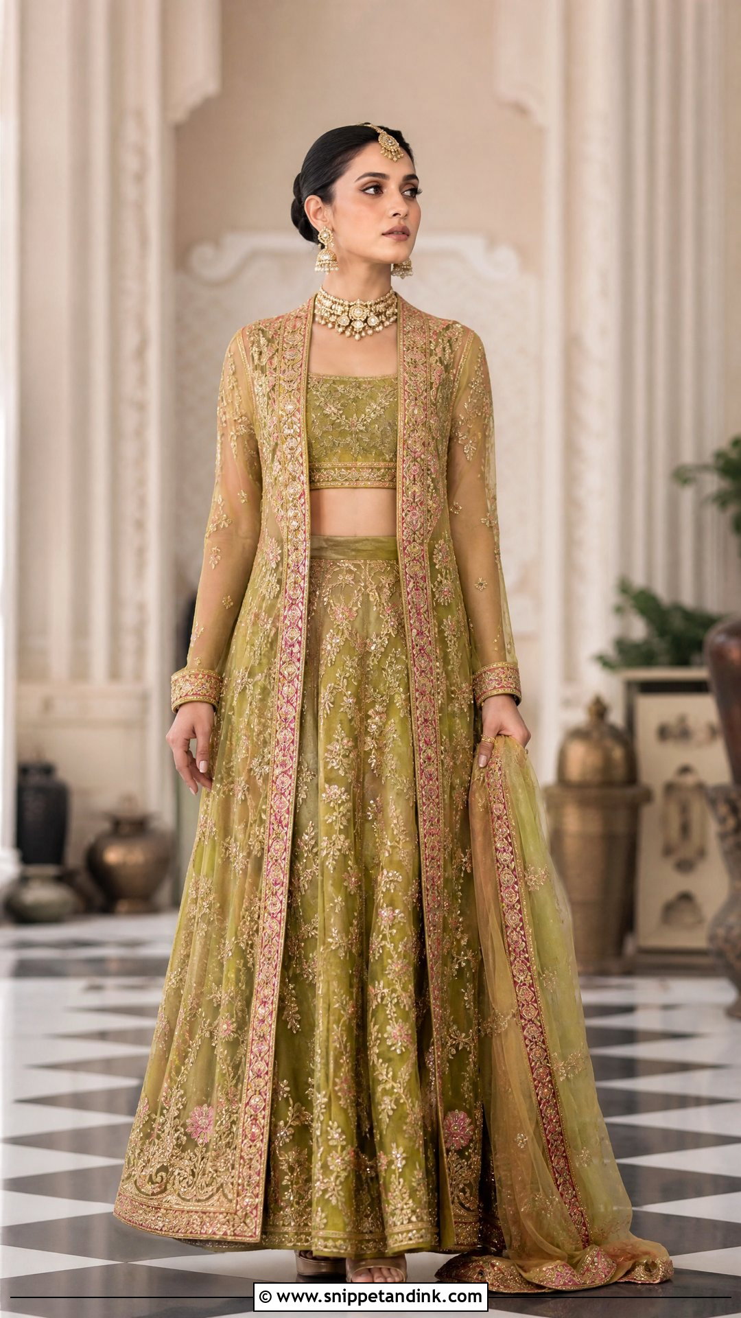 Green Jacket Mehndi Bridal Lehenga - Snippet and Ink - 20 Pakistan Mehndi Bridal Outfit Ideas