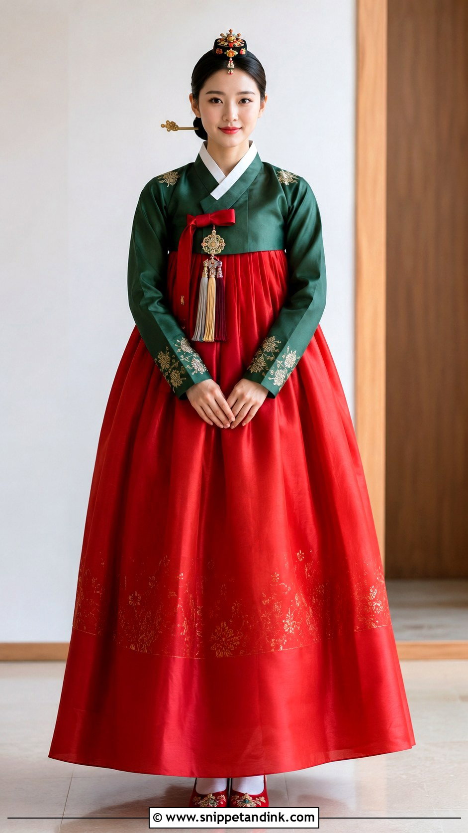 Green Jeogori And Red Chima Wedding Hanbok - Snippet and Ink - 20 Hanbok Wedding Dress Ideas