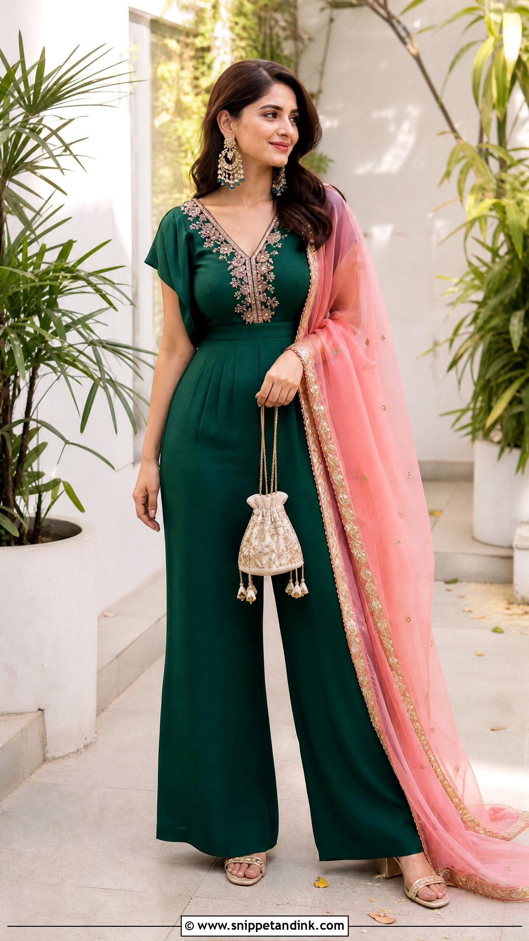 Green Jumpsuit With Dupatta Mehendi Outfit - Snippet and Ink - 20 Mehendi Ceremony Outfit Ideas