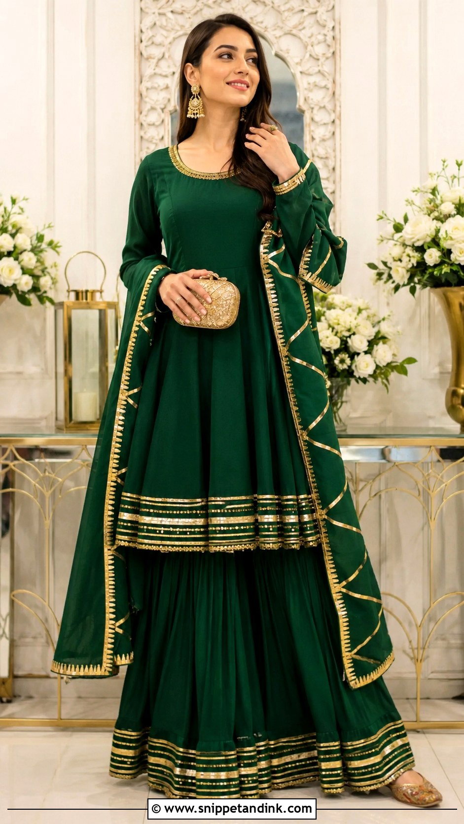 Green Kaliyan Wala Frock Suit With Gharara - Snippet and Ink - 25 Kaliyan Wala Frock Suit Ideas