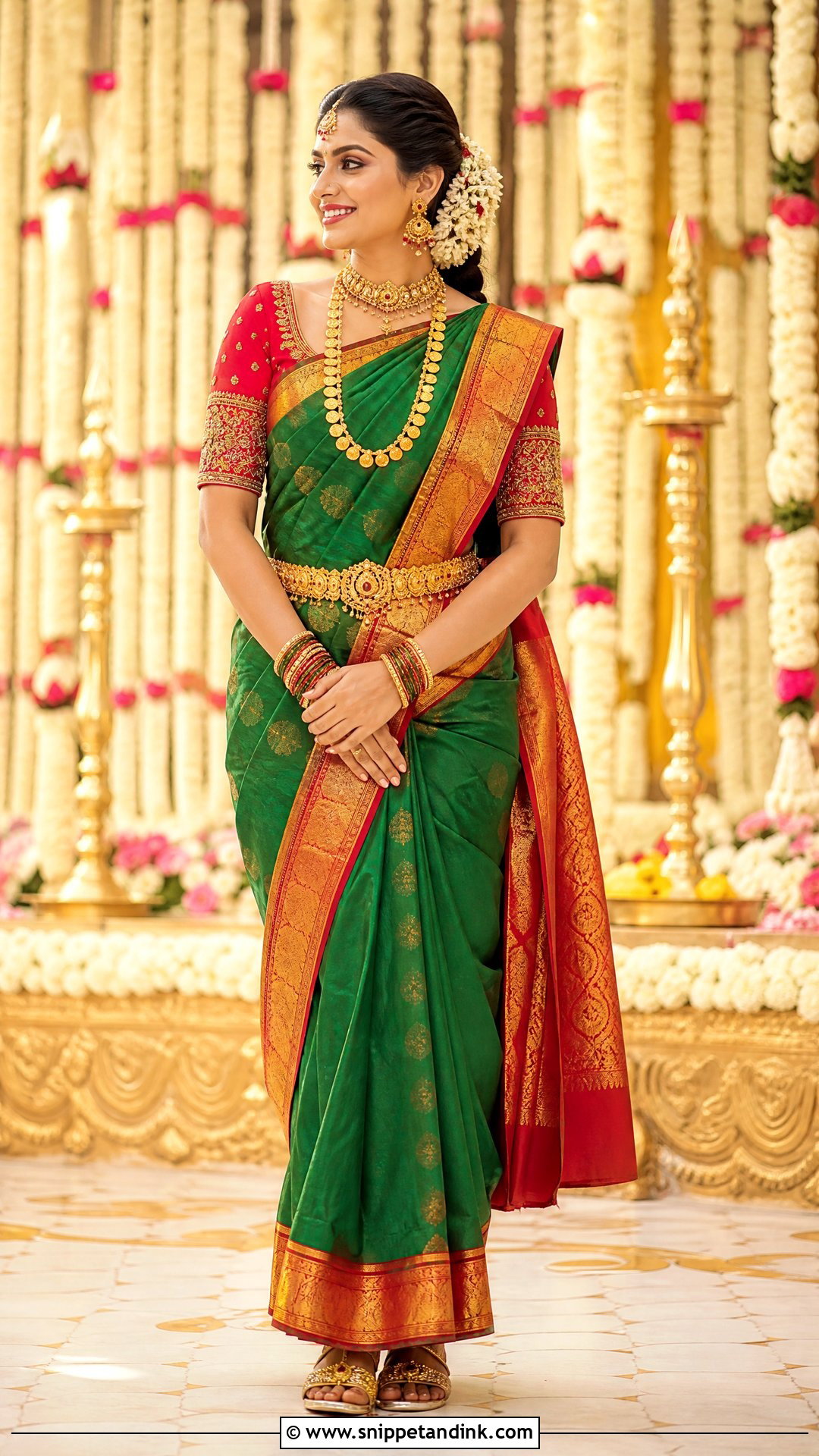 Green Kanjeevaram Bridal Saree - Snippet and Ink - 20 South Indian Bridal Outfits