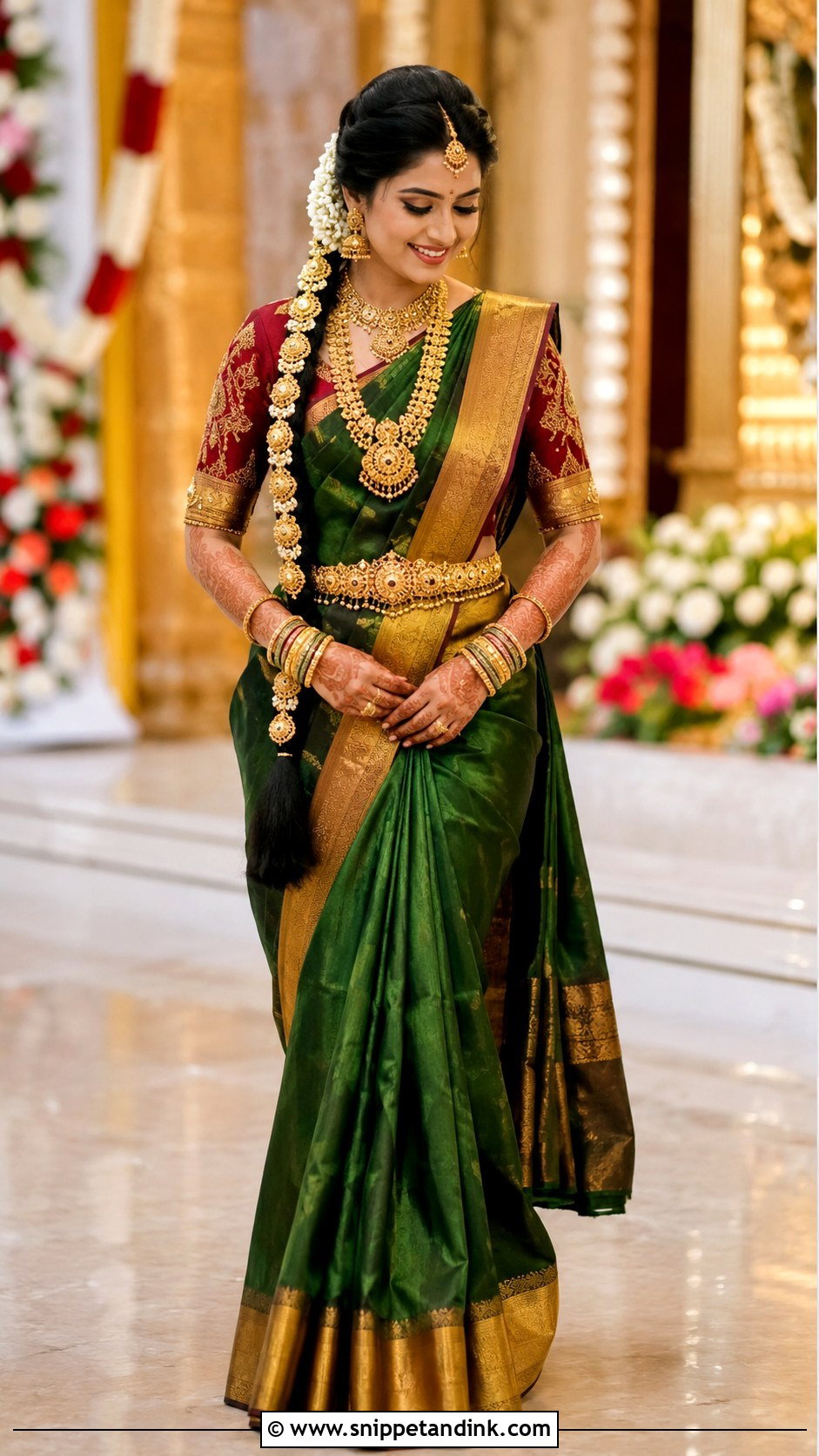 Green Kanjeevaram Saree Moggina Jade Bride - Snippet and Ink - 25 Moggina Jade Brides Ideas