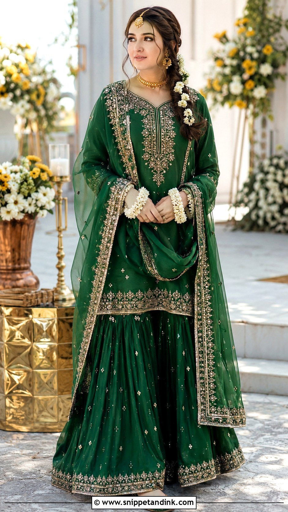 Green Kashmiri Pandit Mehendi Sharara - Snippet and Ink - 20 Kashmiri Pandit Bride Ideas