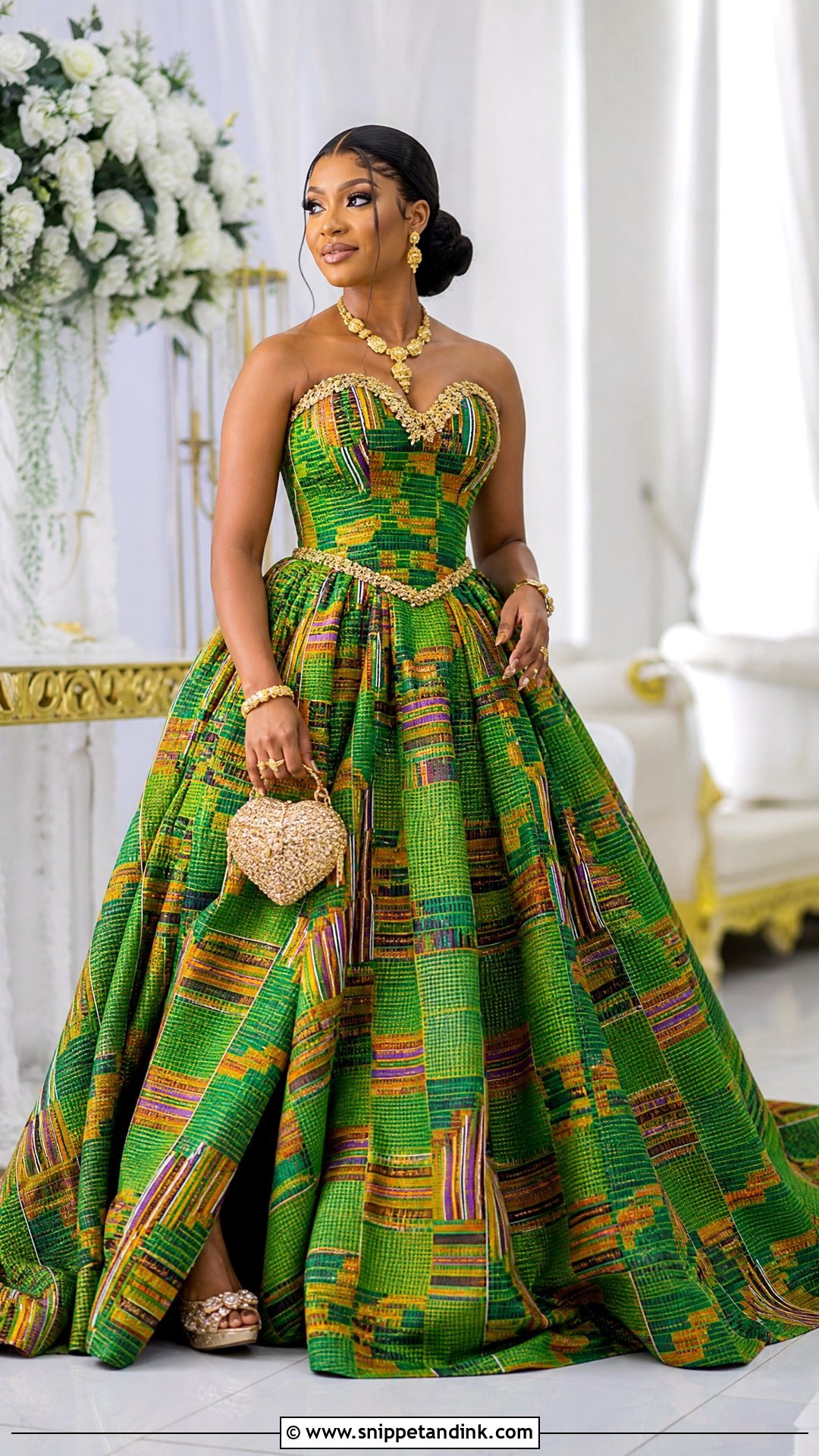 Green Kente Ball Gown Wedding Dress - Snippet and Ink - 25 Kente Wedding Dress Ideas