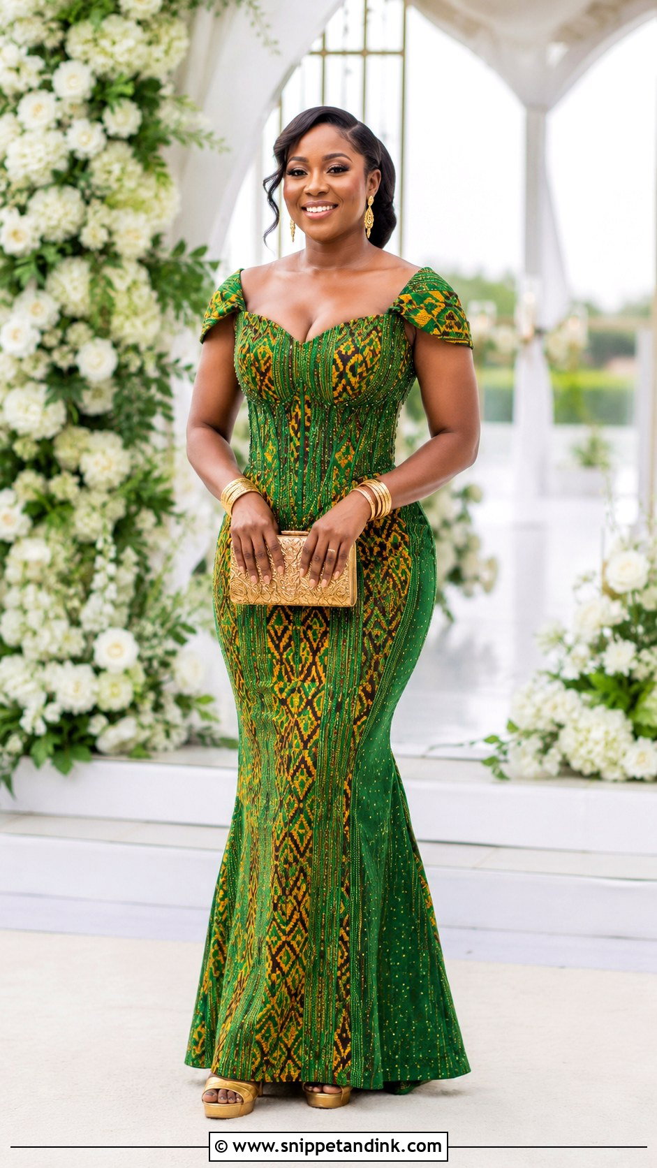 Green Kente Corset Wedding Dress - Snippet and Ink - 20 Ghanian Wedding Dress Ideas