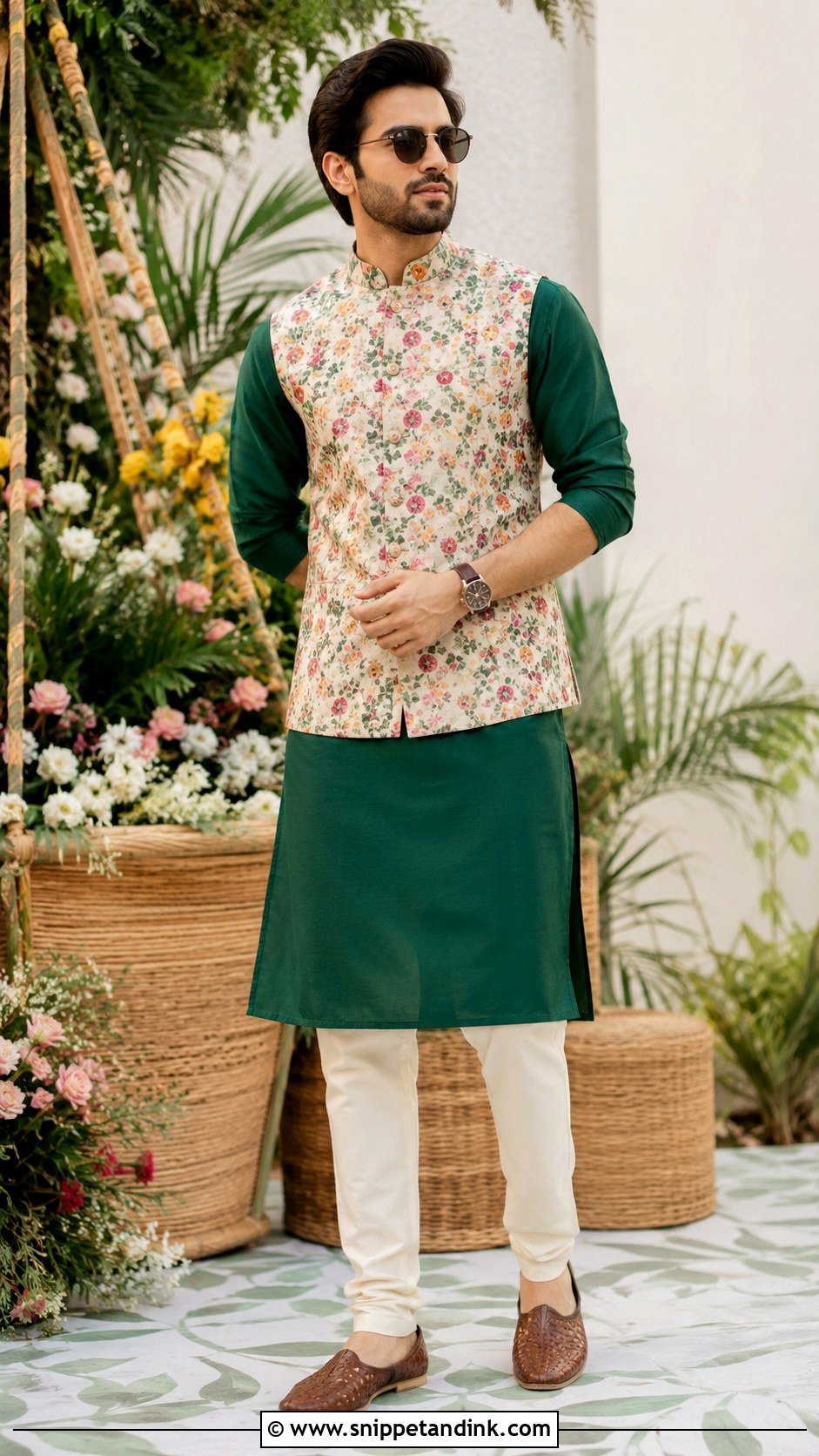 Green Kurta With Printed Waistcoat - Snippet and Ink - 20 Brother of the Bride Ideas
