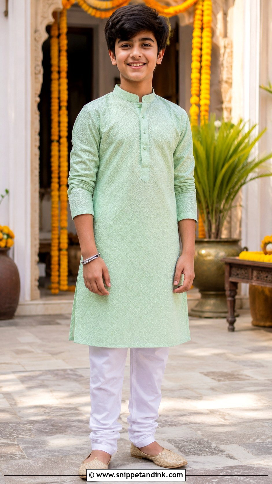 Green Kurta With White Pajama For Boys - Snippet and Ink - 25 Mehndi Dress for Boys Ideas
