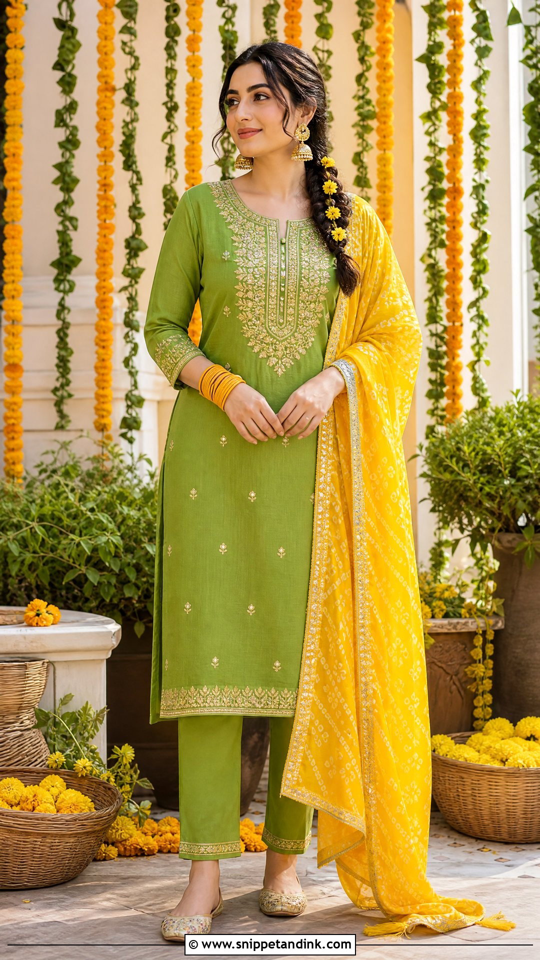 Green Kurta With Yellow Dupatta Haldi Outfit - Snippet and Ink - 20 Simple Haldi Ceremony Outfit for Sister Ideas