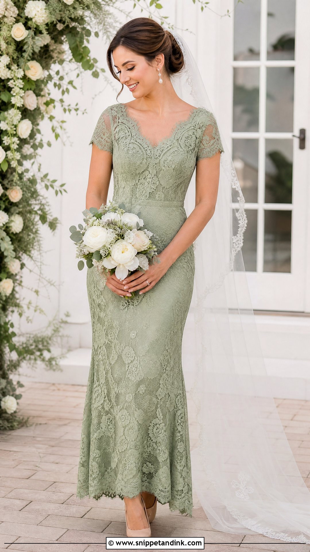 Green Lace Wedding Dress With Nude Heels - Snippet and Ink - 25 Green Wedding Dress for Bride Ideas