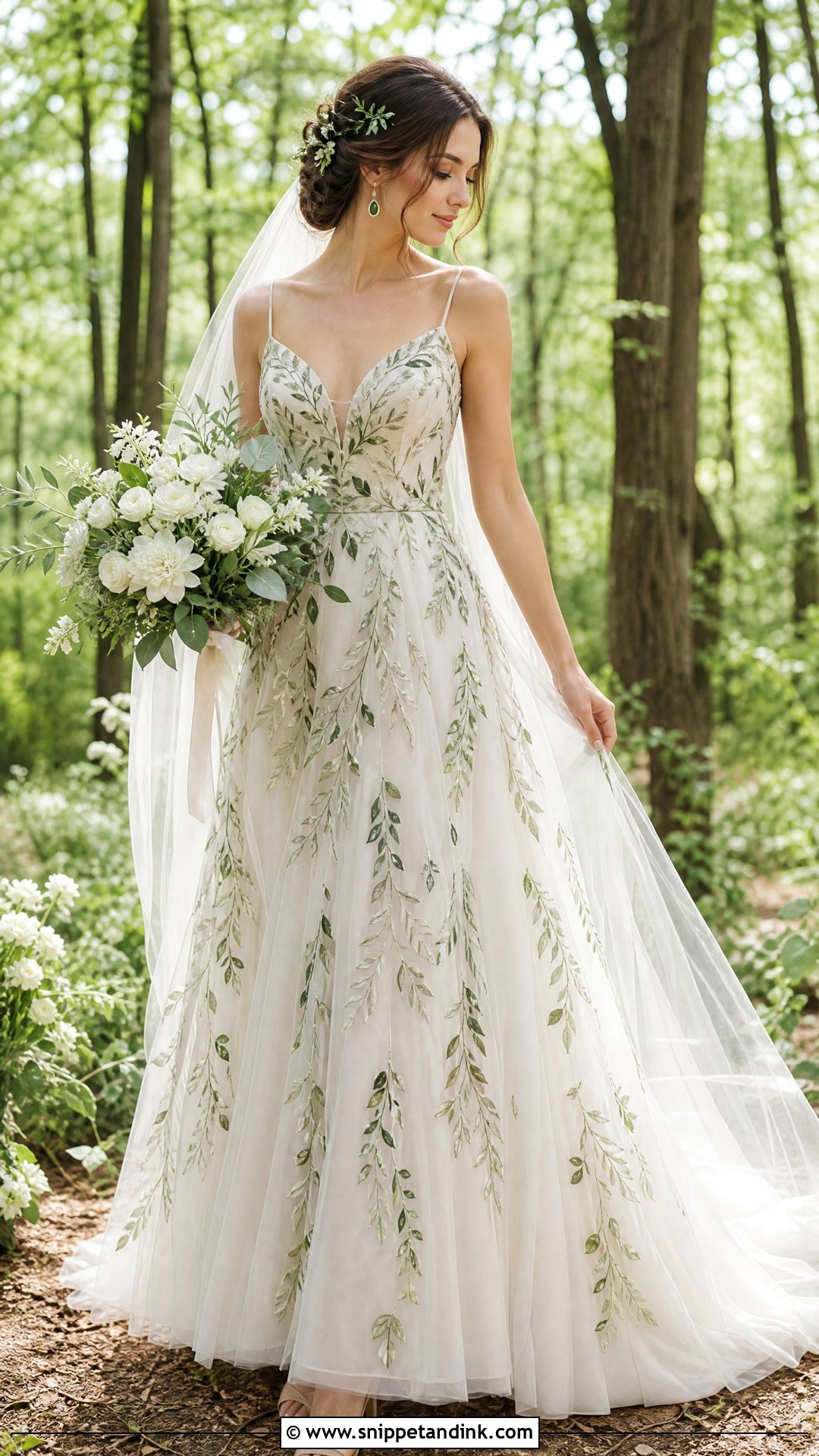Green Leaf Embroidery Wedding Dress - Snippet and Ink - 20 Wedding Dress Leaves Ideas
