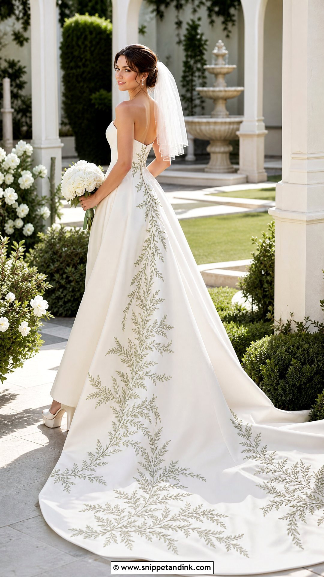 Green Leaf Train Wedding Dress - Snippet and Ink - 20 Wedding Dress with Green Detail Ideas