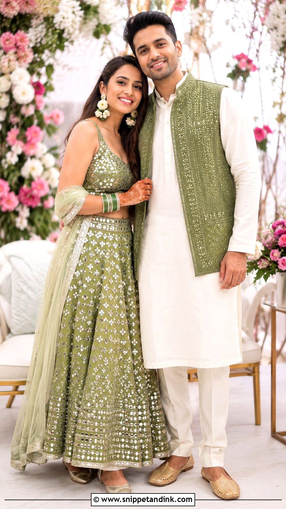 Green Lehenga And Nehru Jacket Indian Wedding Outfit - Snippet and Ink - 20 Indian Wedding Matching Outfits