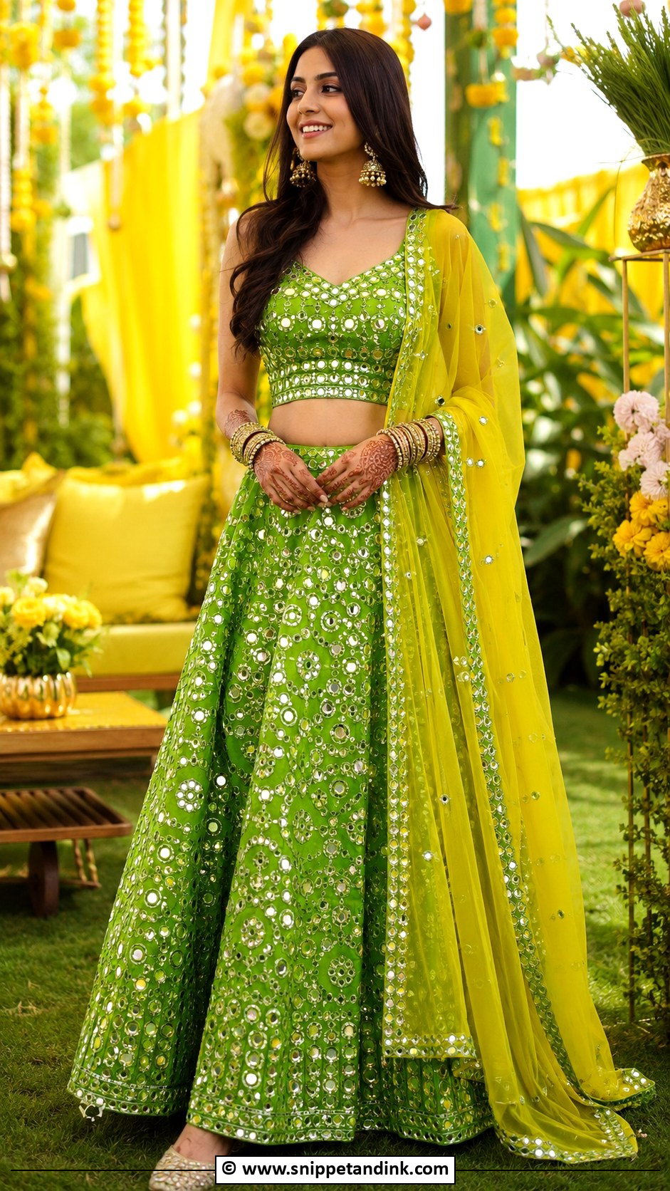 Green Lehenga Choli For Mehendi - Snippet and Ink - 30 Mehendi Dress Ideas