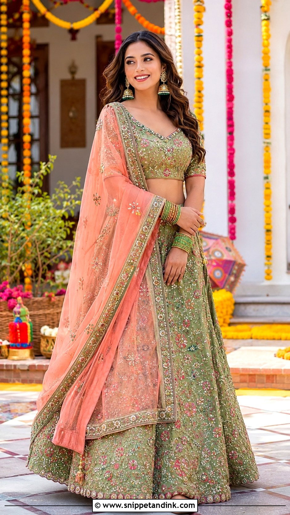 Green Lehenga For Mehndi - Snippet and Ink - 25 Indian Best Friend Wedding Outfit Ideas