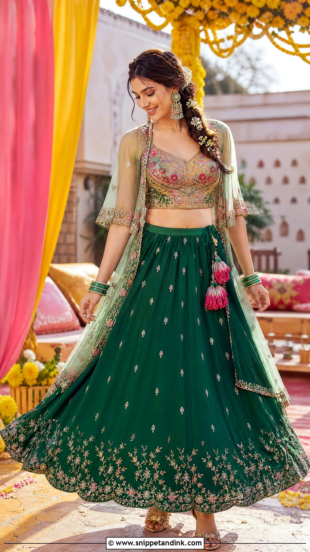 Green Lehenga For Mehndi - Snippet and Ink - 20 Trendy Indian Wedding Outfits