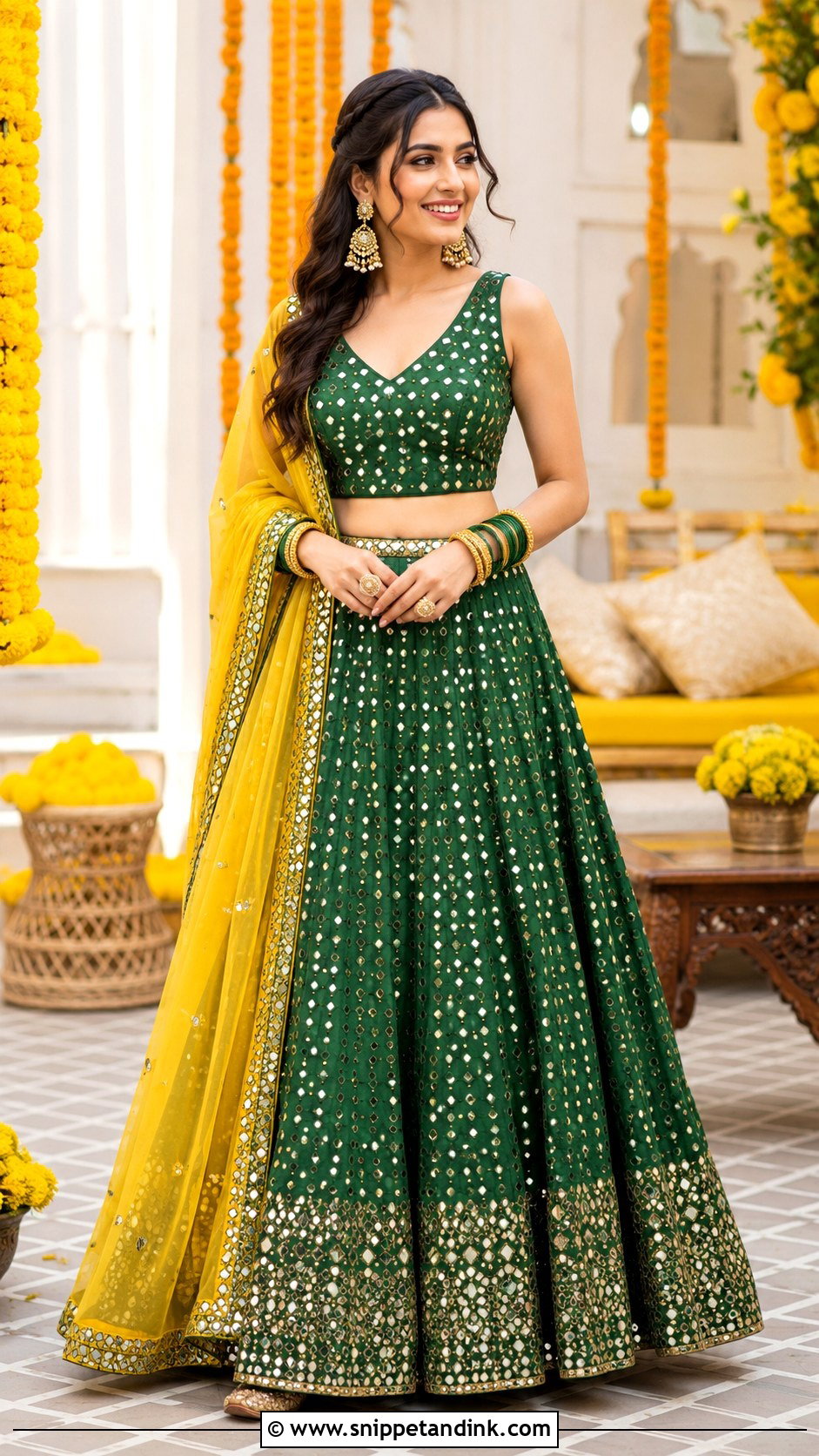 Green Lehenga For Mehndi Ceremony - Snippet and Ink - 25 Mehndi Ceremony Outfit Ideas