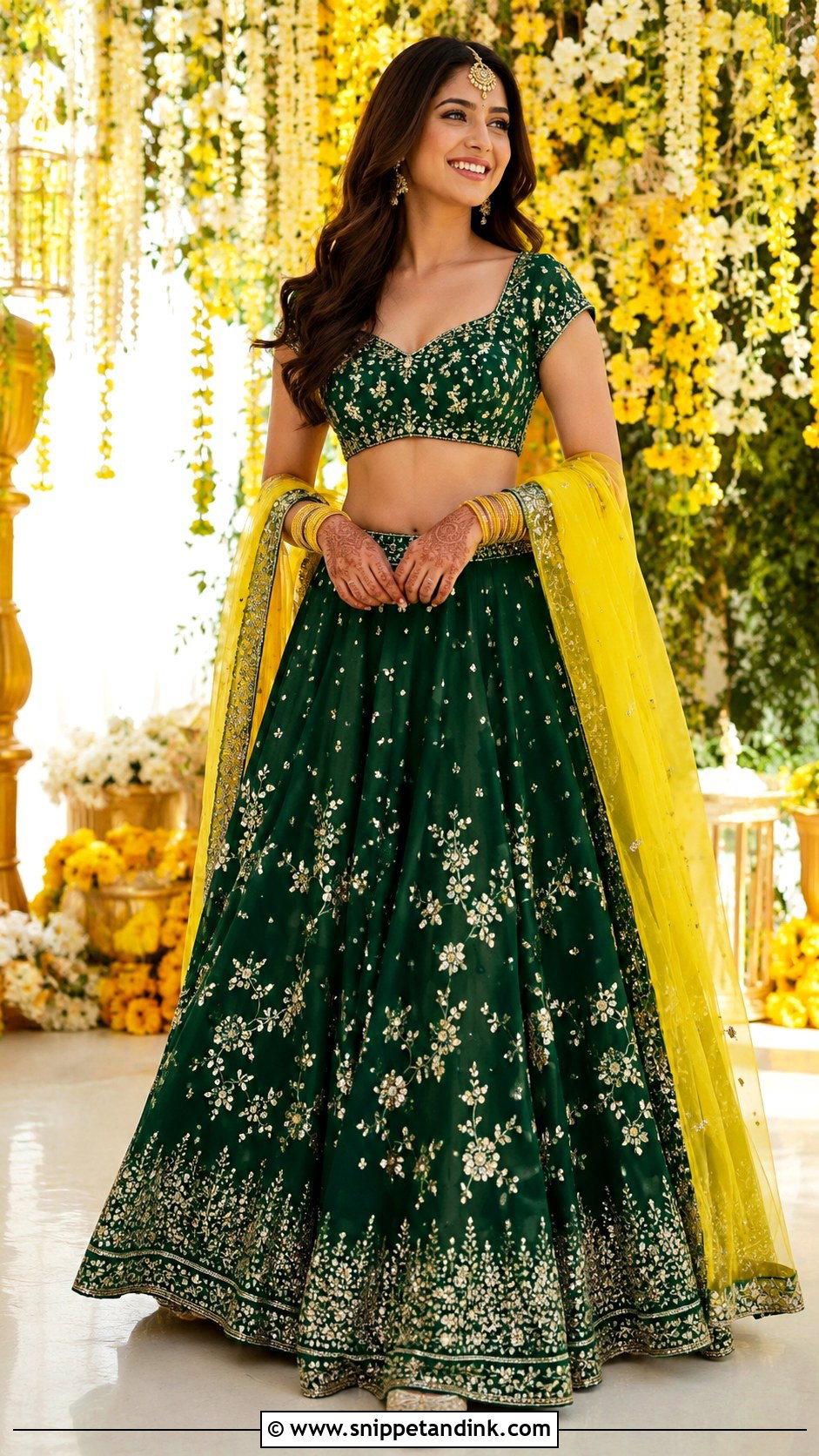 Green Lehenga For Mehndi Function - Snippet and Ink - 25 Dress for Mehndi Function Ideas