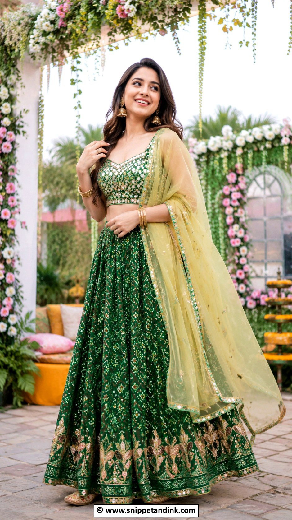 Green Lehenga For Mehndi - Snippet and Ink - 25 Haldi Mehndi Outfit Ideas