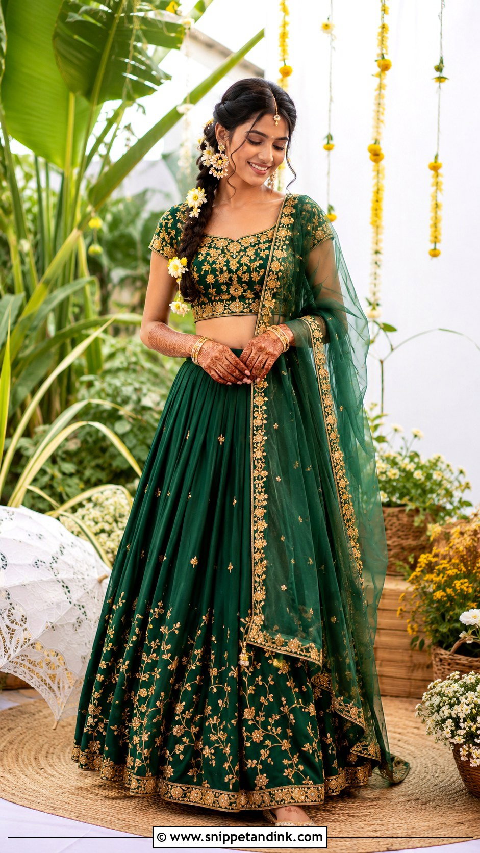 Green Lehenga Mangalorean Mehndi Bride - Snippet and Ink - 20 Mangalorean Bride Ideas