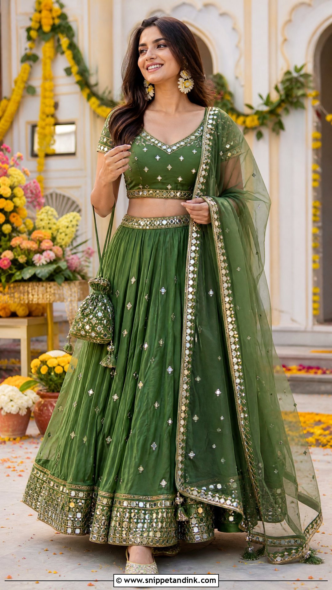 Green Lehenga Mehandi Outfit - Snippet and Ink - 20 Mehandi Ceremony Outfit Ideas