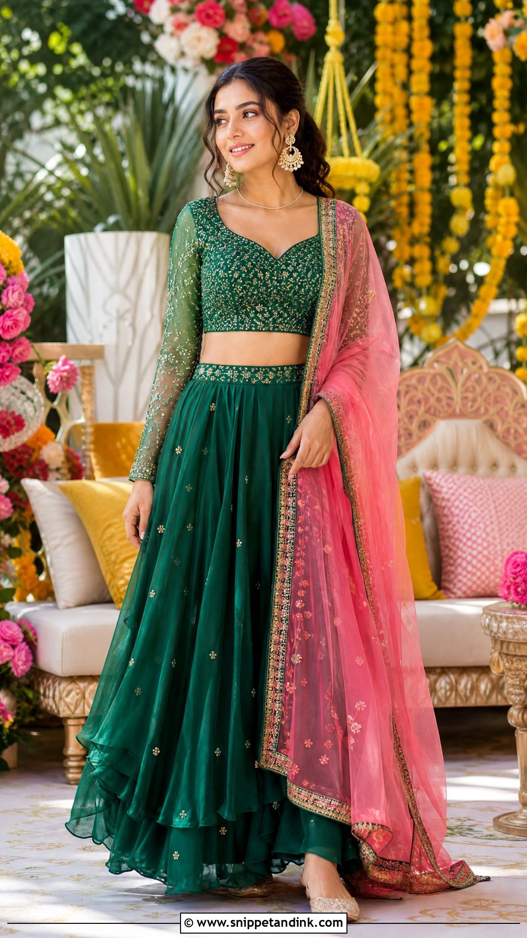 Green Lehenga Mehndi Outfit - Snippet and Ink - 20 Outfits for Marriage Functions