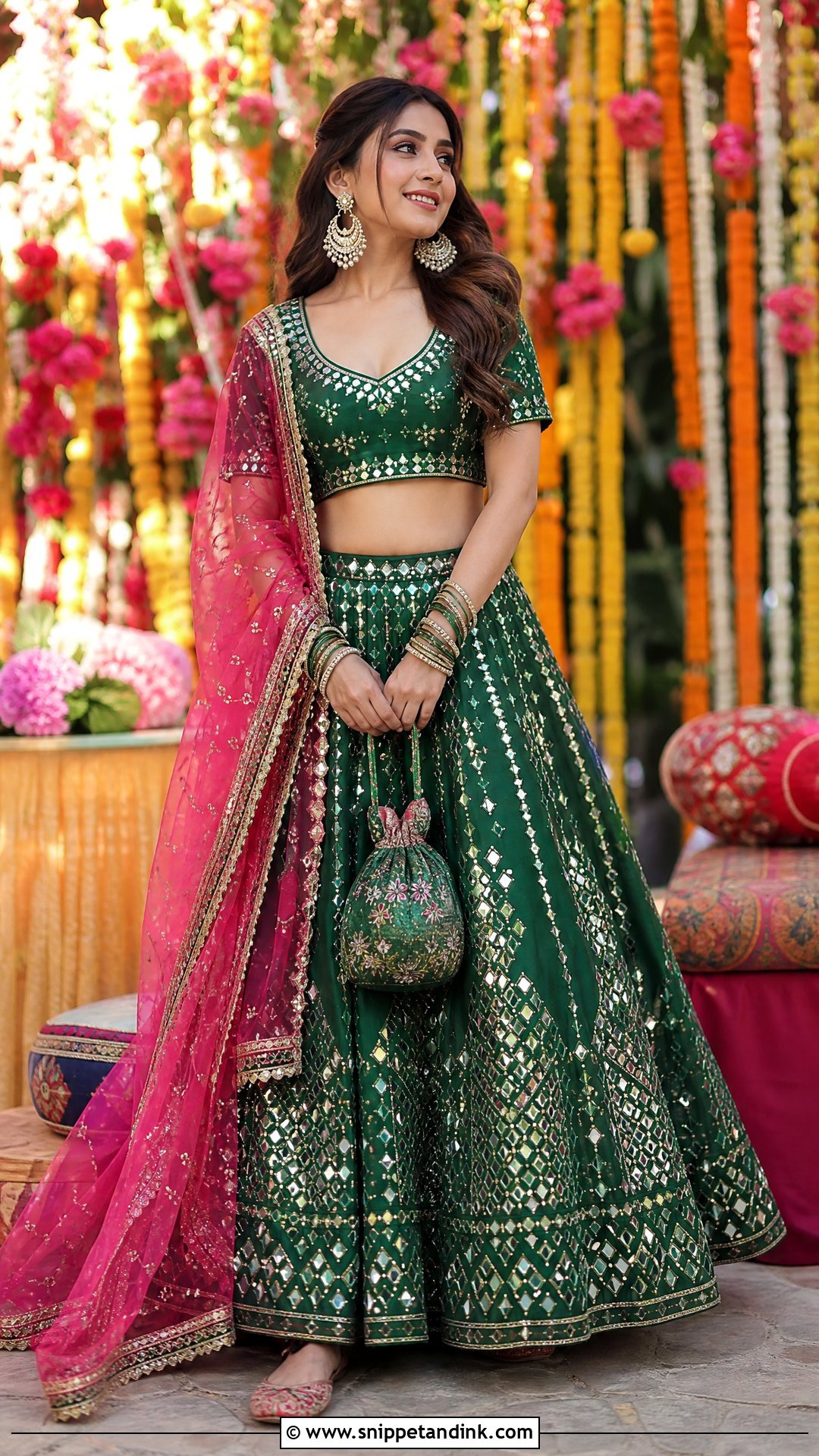 Green Lehenga Outfit For Mehendi Function - Snippet and Ink - 25 Marriage Function Dress Ideas