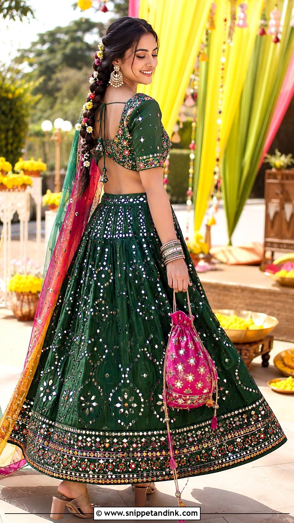Green Lehenga Outfit For Mehndi - Snippet and Ink - 20 Indian Siders Wedding Outfits