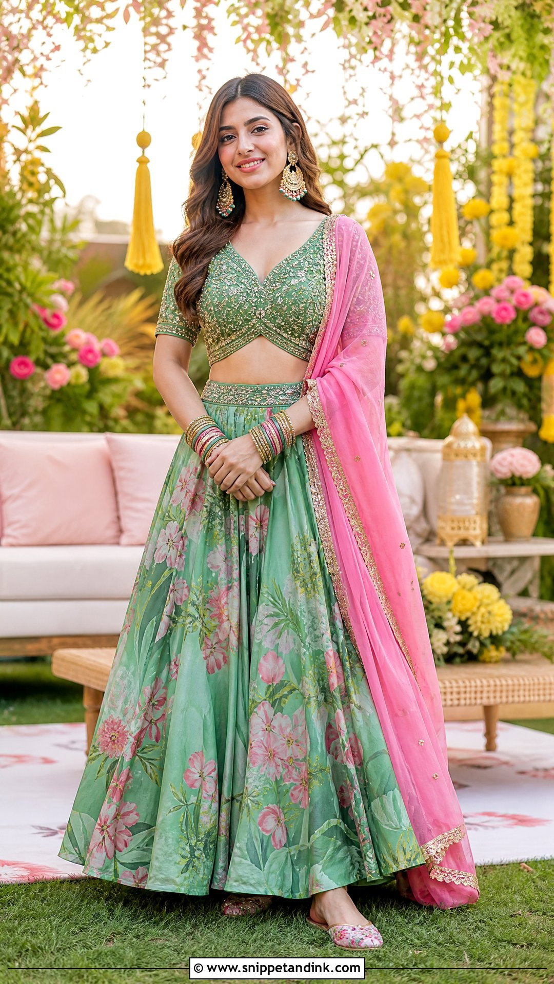 Green Lehenga Outfit for Sisters Mehendi - Snippet and Ink - 20 Sister Marriage Outfit for Sister Ideas