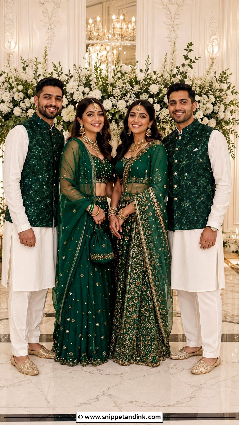 Green Lehenga Sets With Ivory Kurta Pajamas - Snippet and Ink - 20 Green Wedding Party Attire Ideas