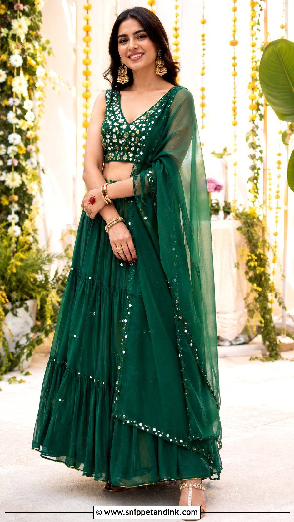 Green Lehenga for Mehendi Function - Snippet and Ink - 25 Outfit for Mehendi Function Ideas
