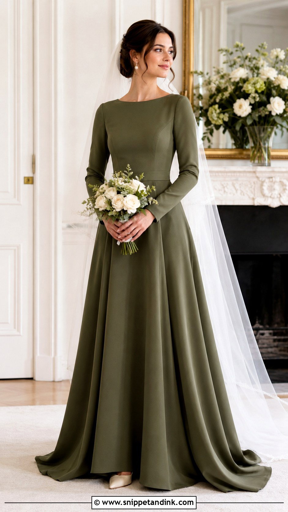Green Long Sleeve Wedding Dress - Snippet and Ink - 25 Green Wedding Dresses