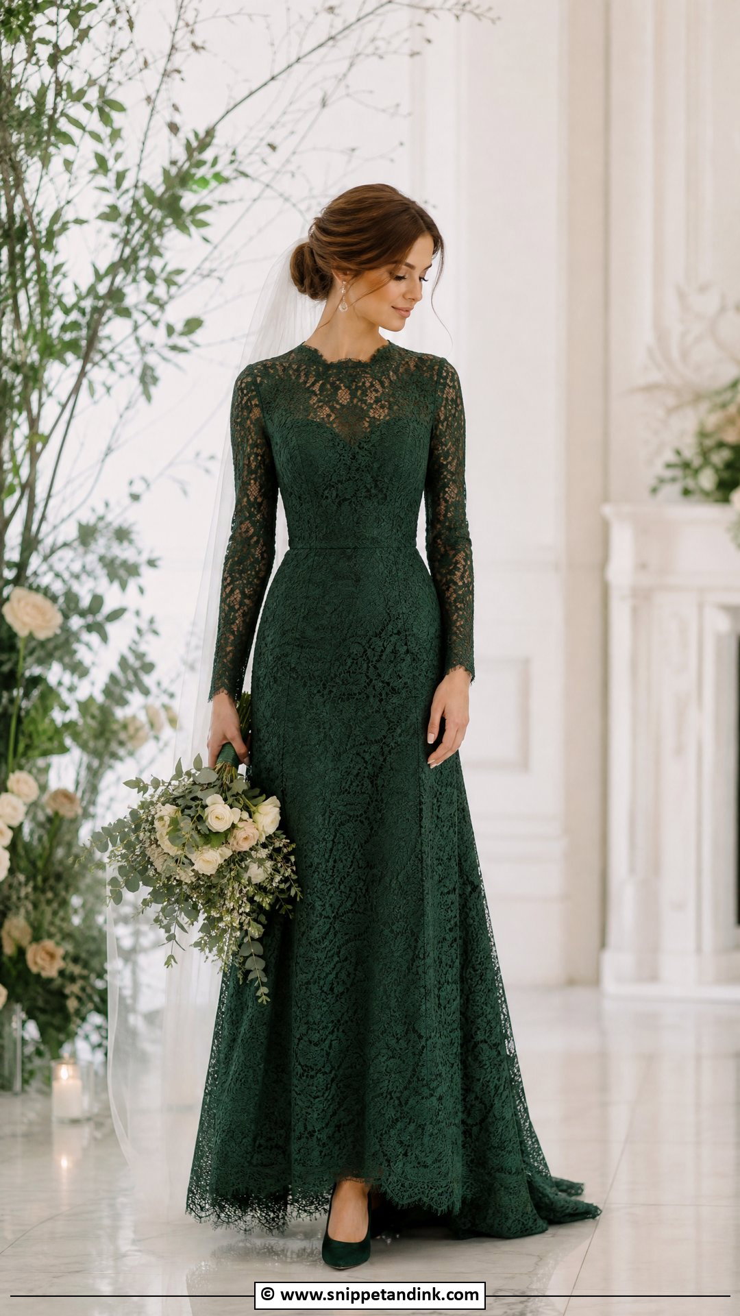 Green Long Sleeve Wedding Dress - Snippet and Ink - 35 Green Wedding Dress Ideas