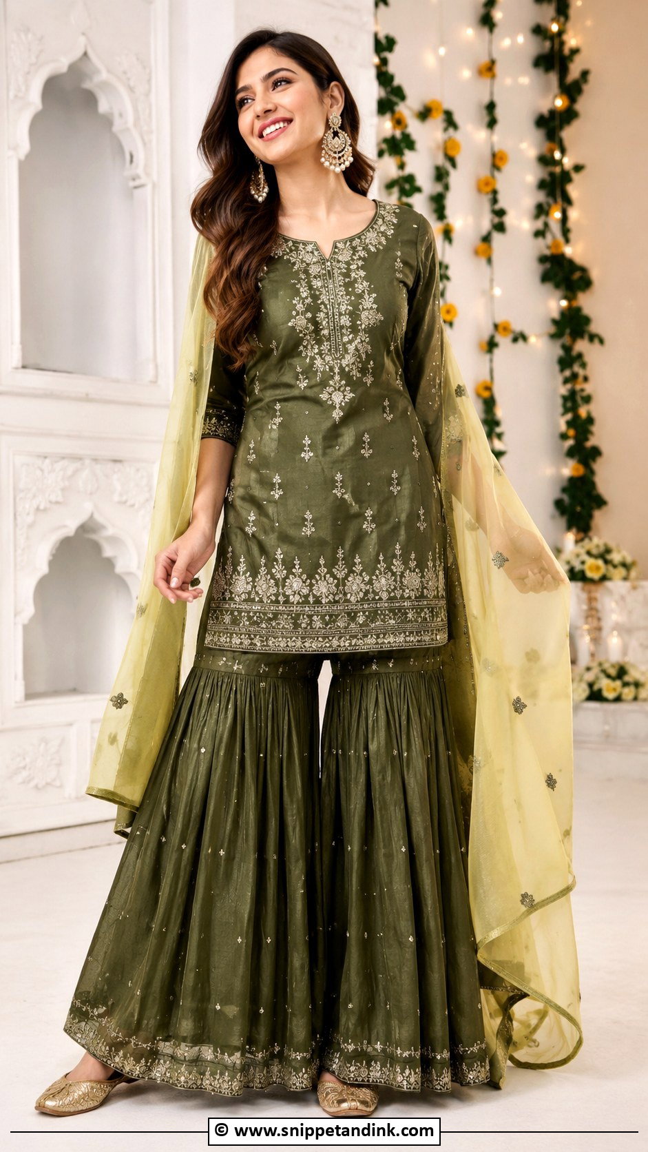Green Mehandi Sharara Outfit - Snippet and Ink - 30 Mehandi Outfits