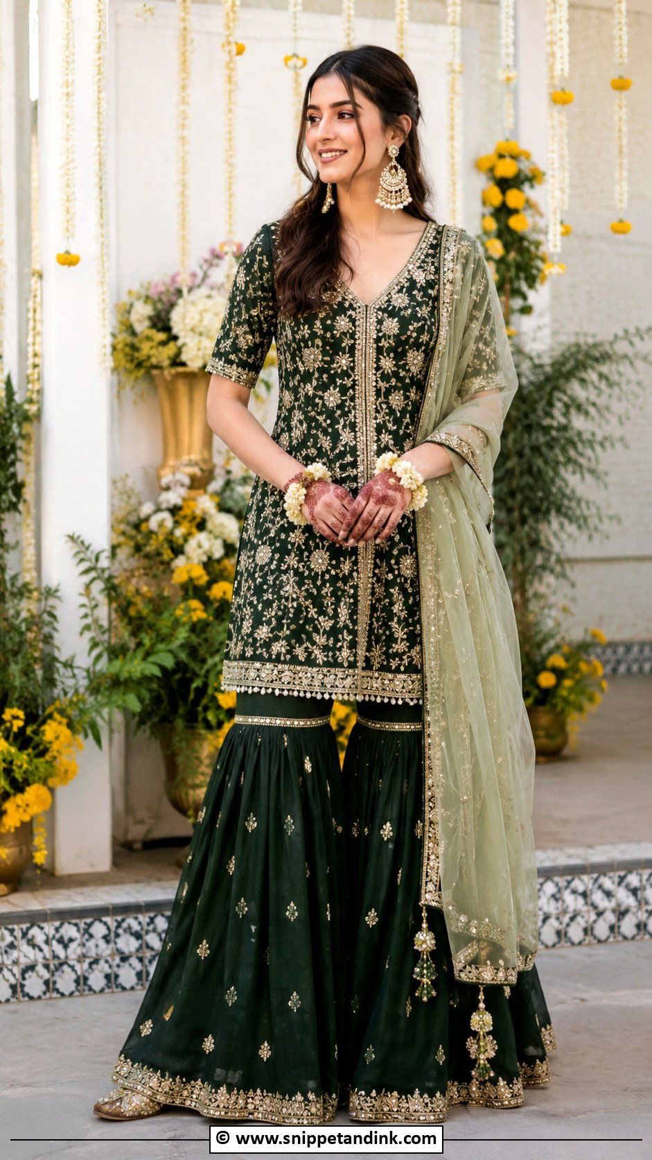 Green Mehendi Bridal Sharara - Snippet and Ink - 30 Mehendi Bridal Outfit Ideas