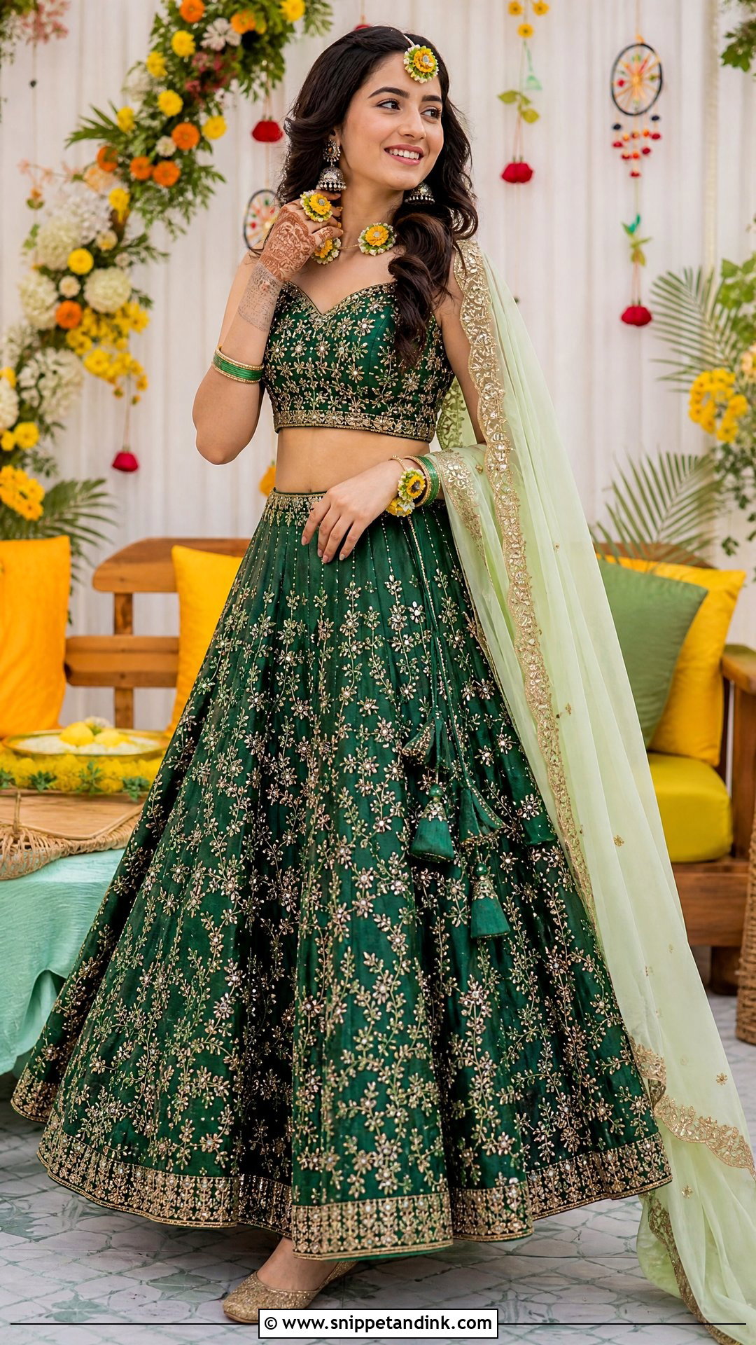 Green Mehendi Lehenga Dress - Snippet and Ink - 25 Latest Indian Style Wedding Dresses