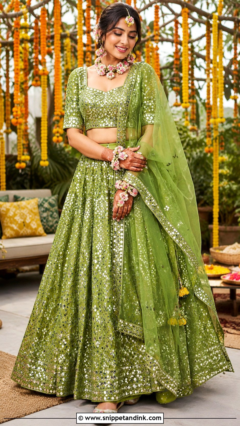 Green Mehendi Lehenga For Bride - Snippet and Ink - 30 Mehendi Dress Brides Ideas