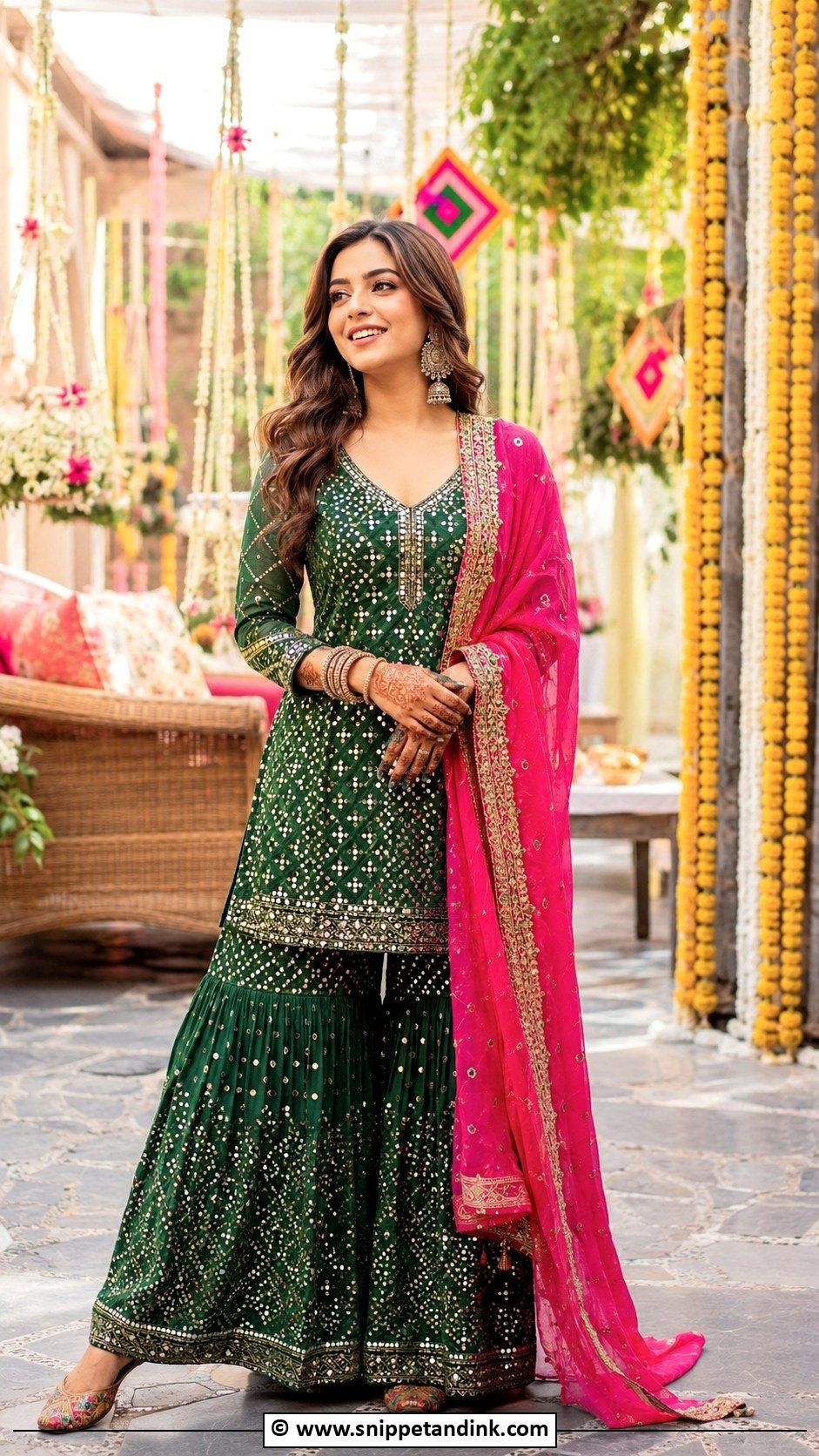 Green Mehendi Sarara Dress - Snippet and Ink - 30 Sarara Dress Indian Weddings Ideas