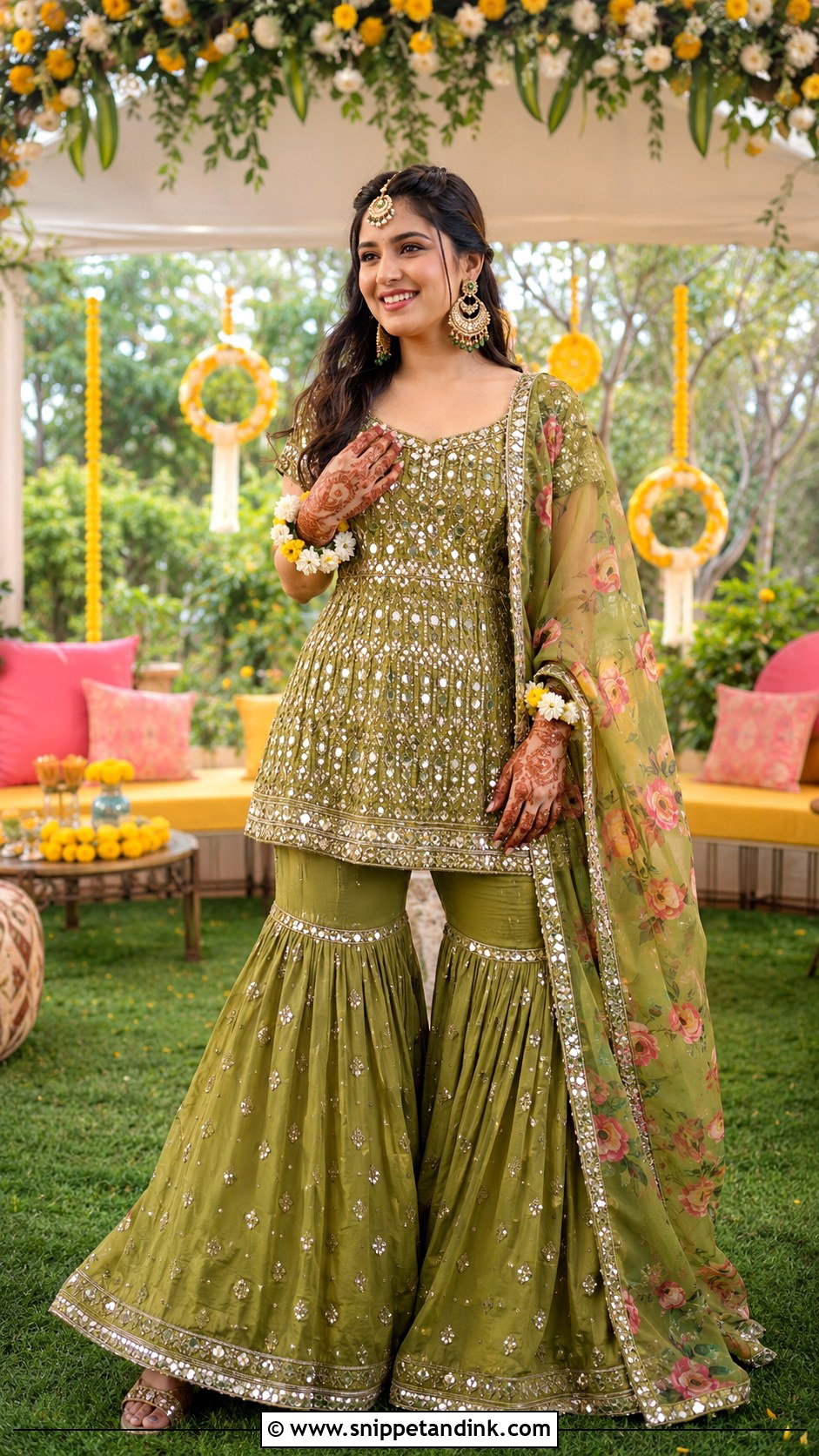 Green Mehendi Sharara For Bride - Snippet and Ink - 30 Unique Mehendi Outfits for Bride