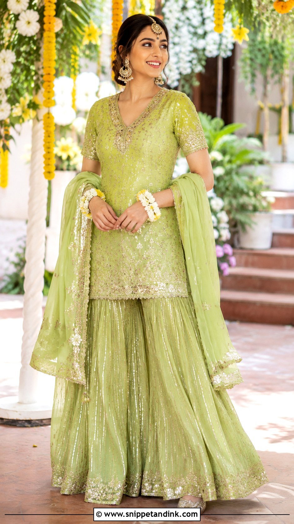 Green Mehendi Sharara Set - Snippet and Ink - 25 Mehendi Outfit Ideas for Bride