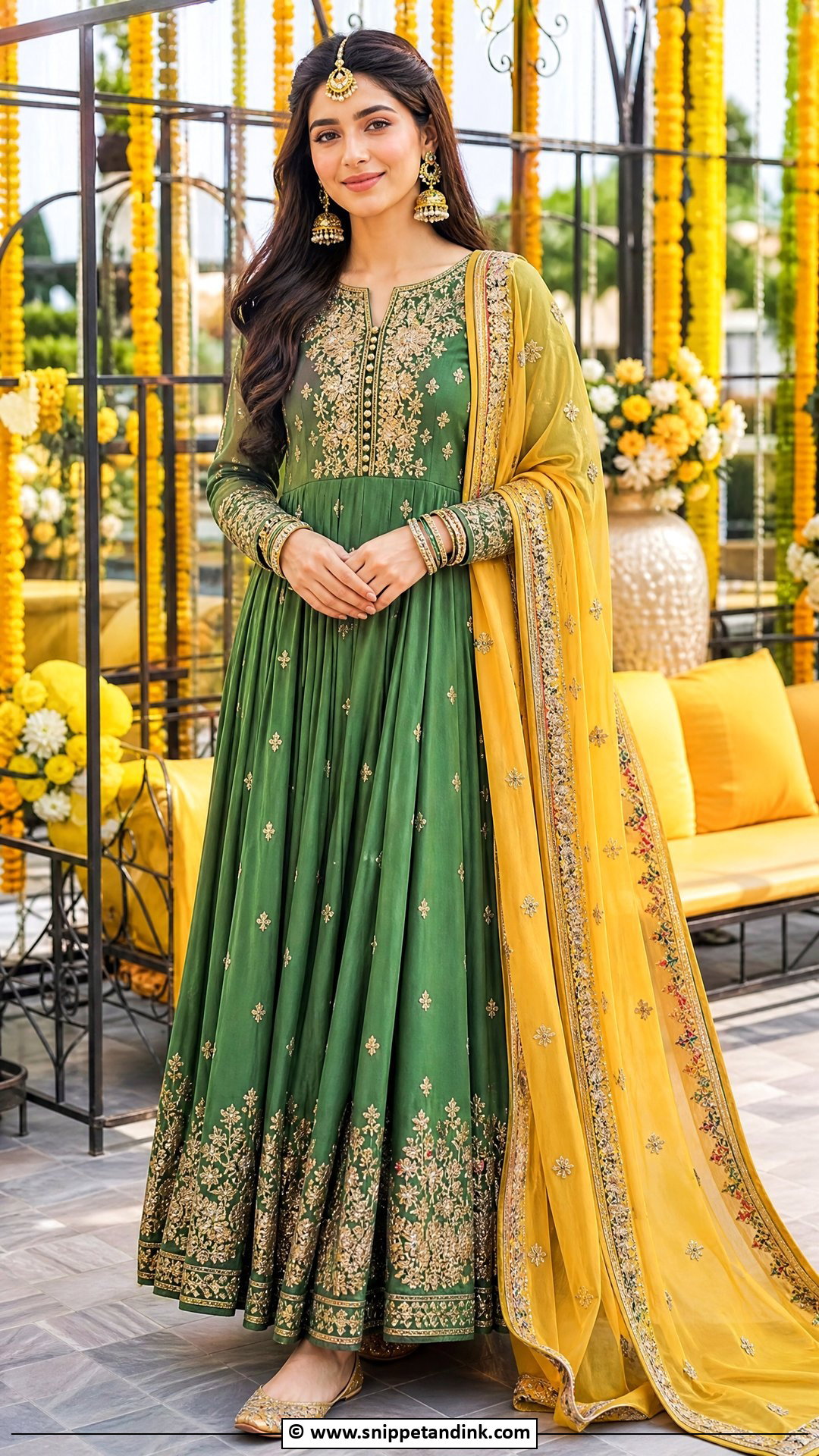 Green Mehndi Anarkali Dress For Bride - Snippet and Ink - 35 Mehndi Dress for Bride Ideas