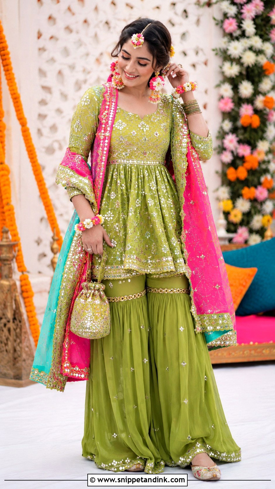 Green Mehndi Bridal Sharara Suit - Snippet and Ink - 20 Bridal Salwar Suits