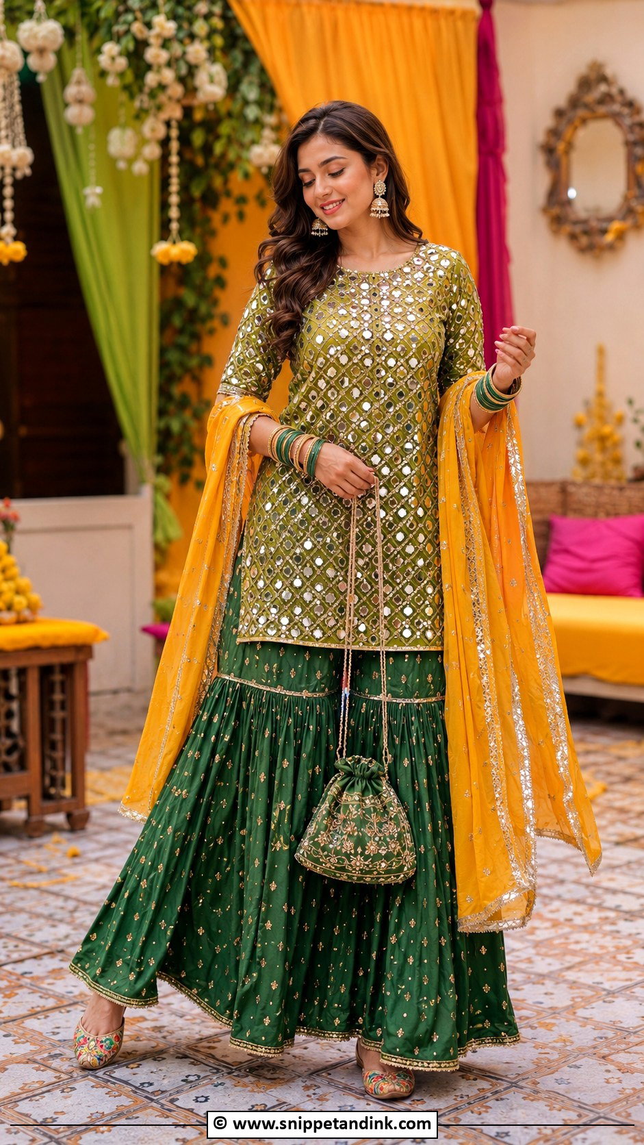Green Mehndi Gharara Dress - Snippet and Ink - 25 Grara Dress Pakistani Wedding Ideas